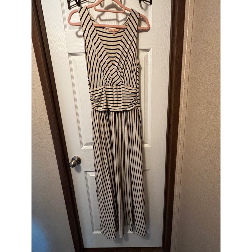 Gibson Latimer Womens Striped Sleeveless Maxi Dress Black Cream Surplice